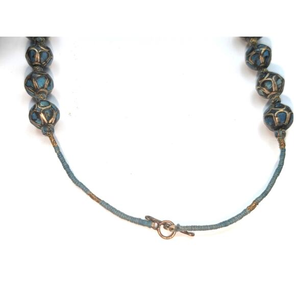 Antique Hand Made Ethnic Turquoise Inlay Non-Magnetic Graduated Bead Necklace - Picture 9 of 12